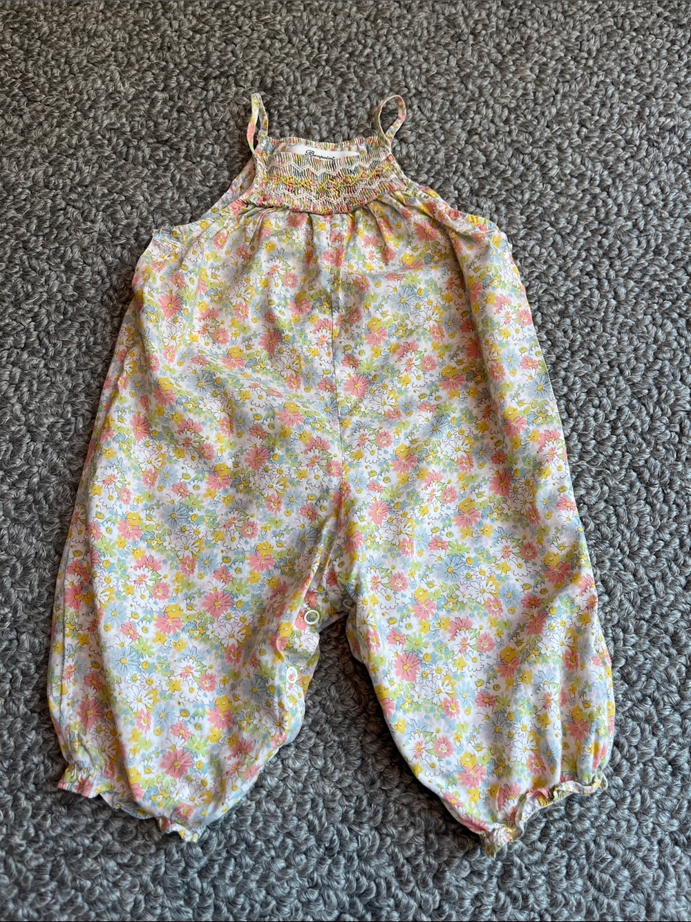 Bonpoint Floral Smocked Romper - Yellow Pink White